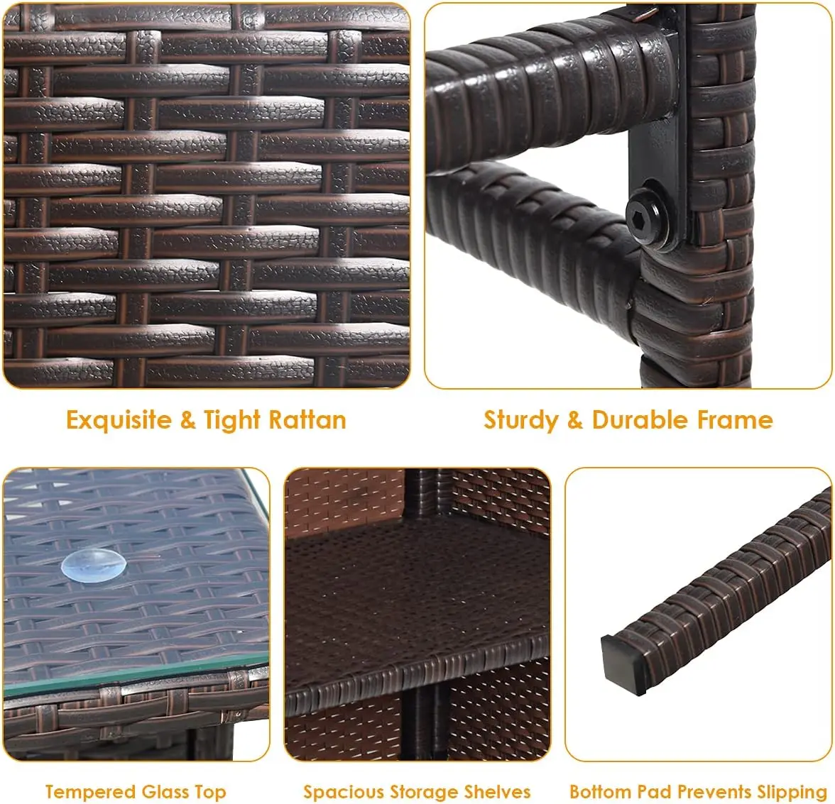 3 Pieces Rattan Patio Bar Table & Stool Set, Patio Furniture Set for Lawn Pool BackyardFront Porch, Dining Set w/Cushion, Beige - Image 7