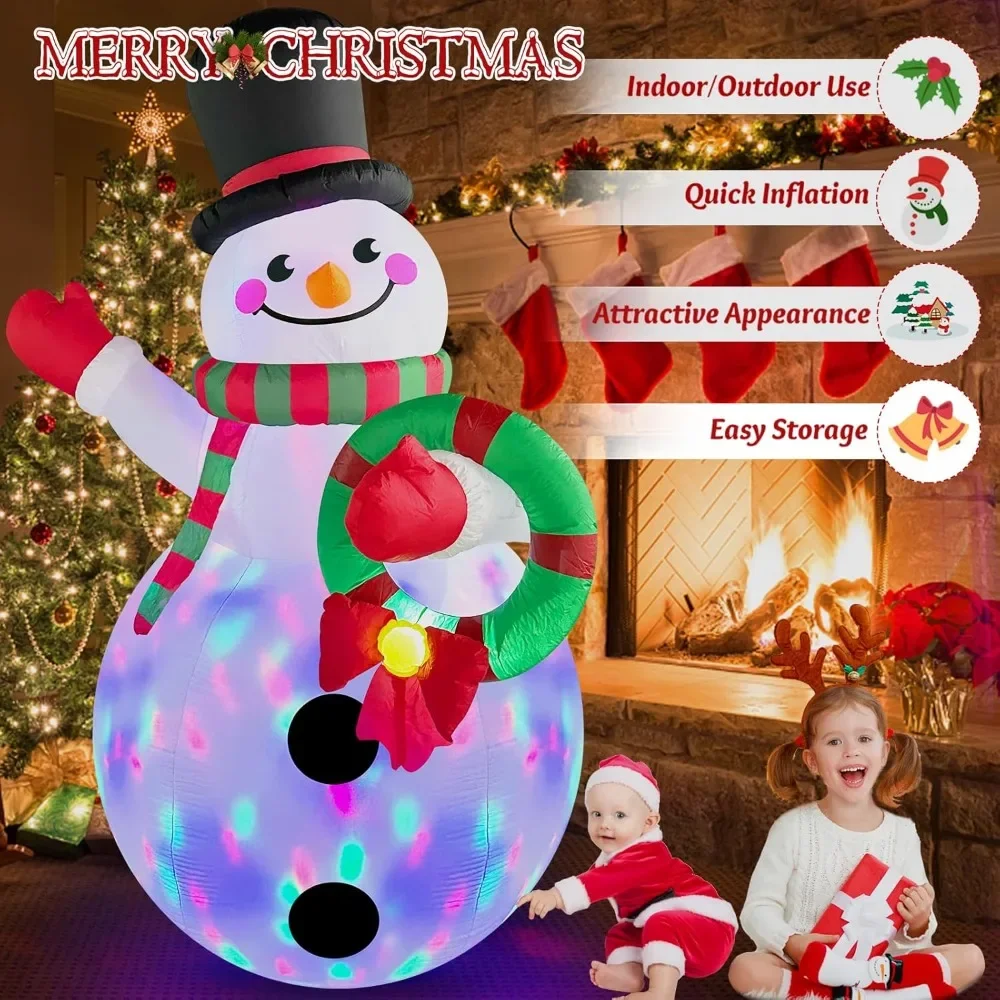 8FT Inflatable Snowman Holding Garland Blow Up Yard Decoration with Build-in Colorful LEDs. - Image 2