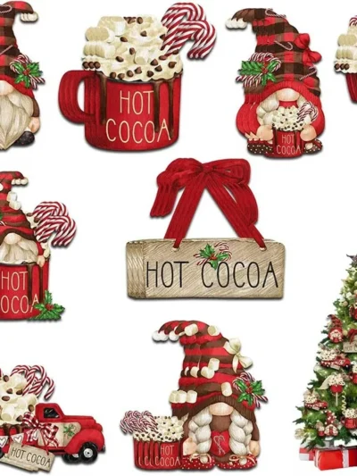 24Pcs Wooden Christmas Hot Cocoa And Santa Claus Hanging Decoration Pendant For Outdoor Festival Party Gift With Rope