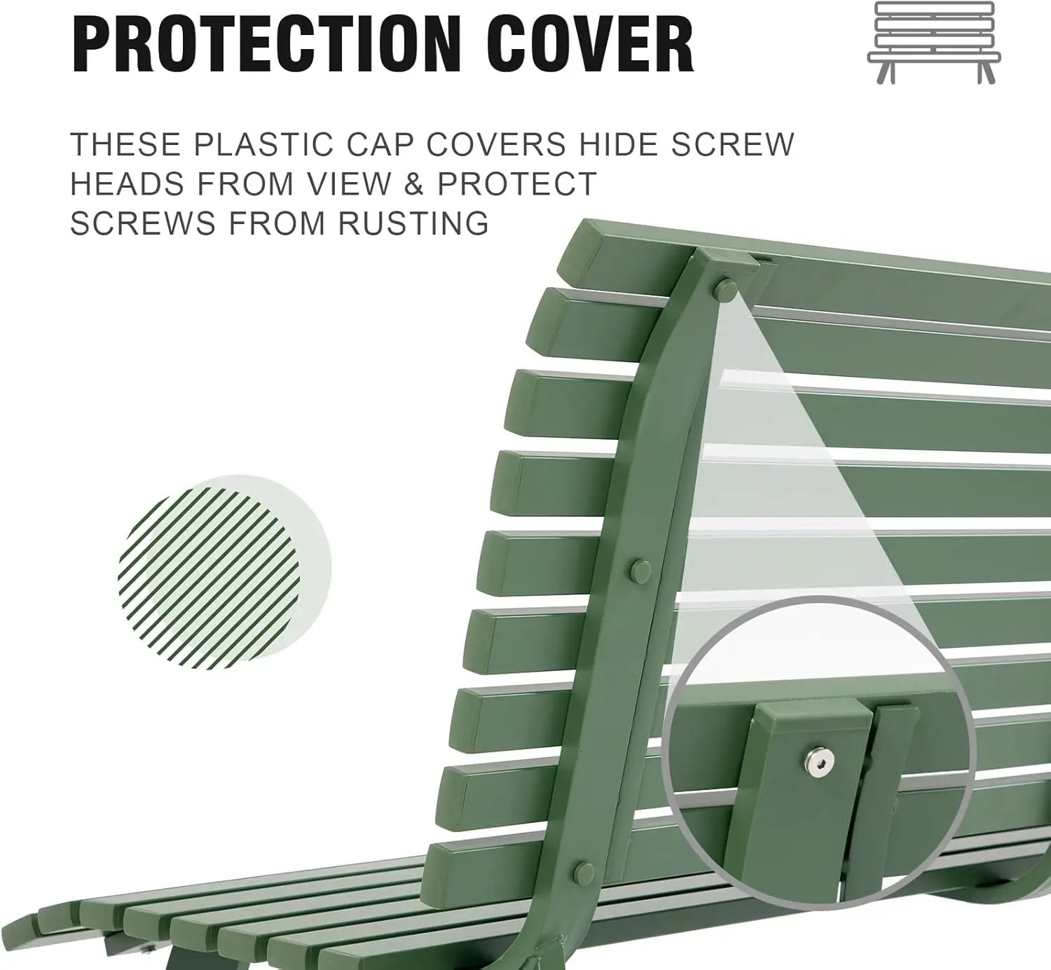 Soleil Jardin Outdoor Aluminum Garden Bench, Patio Porch Chair Furniture, Slatted Design w/Backrest, Green - Image 4