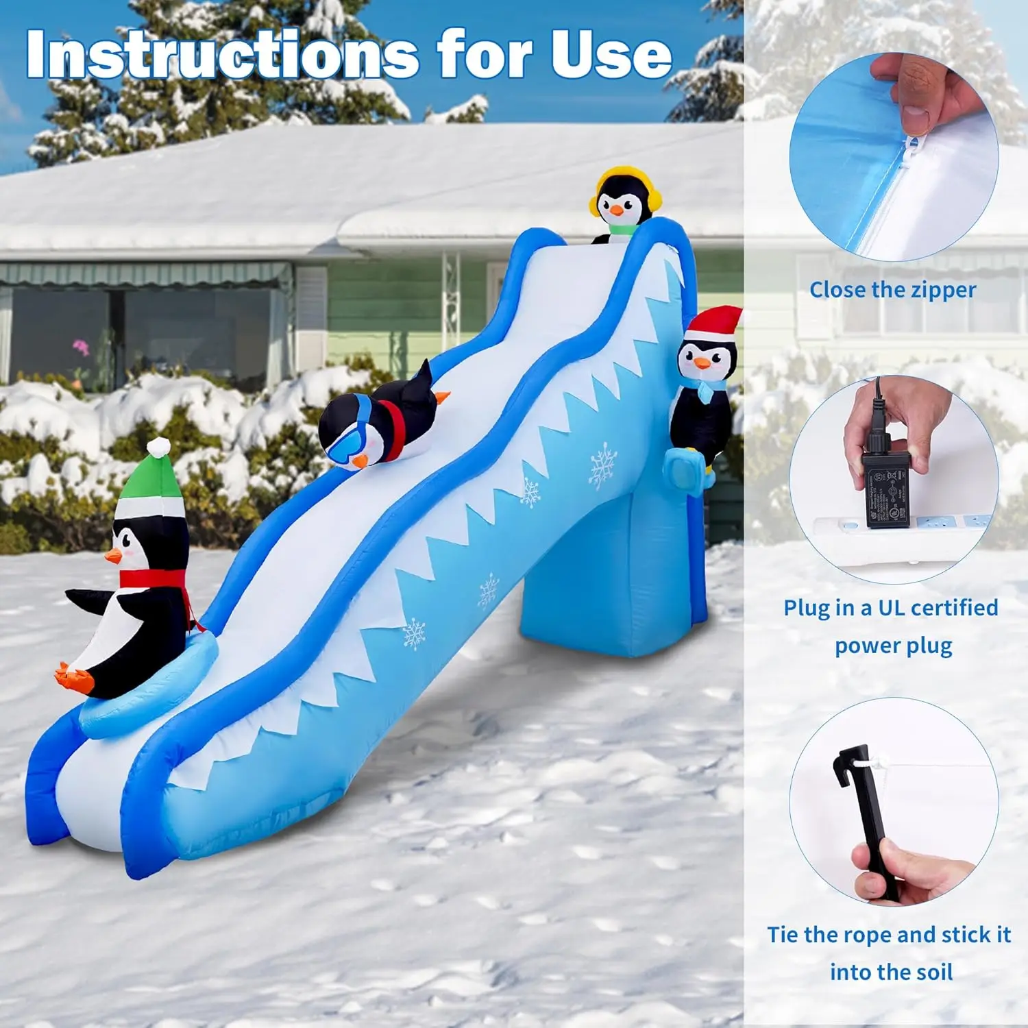 6FT Penguin Slide Blow Up Christmas Decorations Outdoor Build-in LED Lights - Image 6