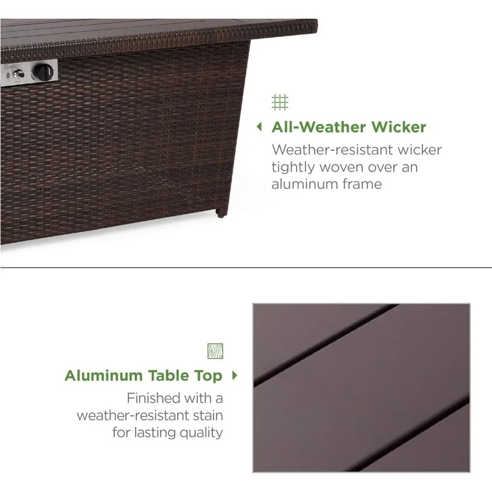 52in Propane Gas Fire Pit Table w/Aluminum Tabletop, Glass Wind Guard, Clear Glass Rocks, Cover, Slide Out Tank Holder, and Lid - Image 3