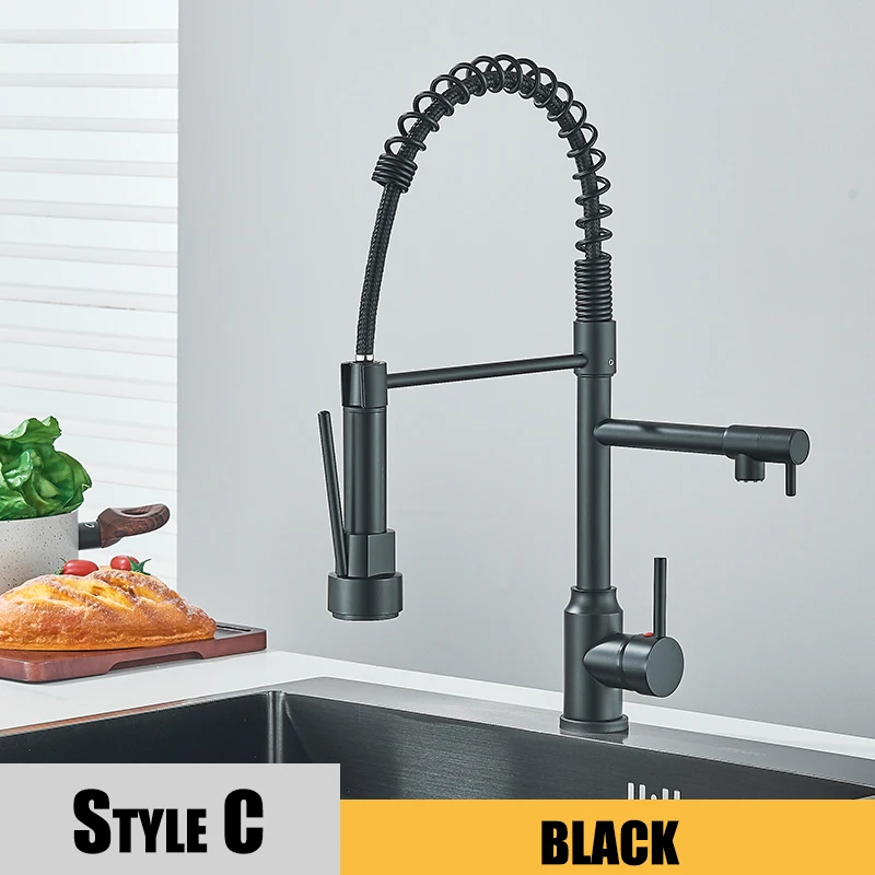 Black Kitchen Sink Faucet Pull Down Hot and Cold Water Mixer - Image 8