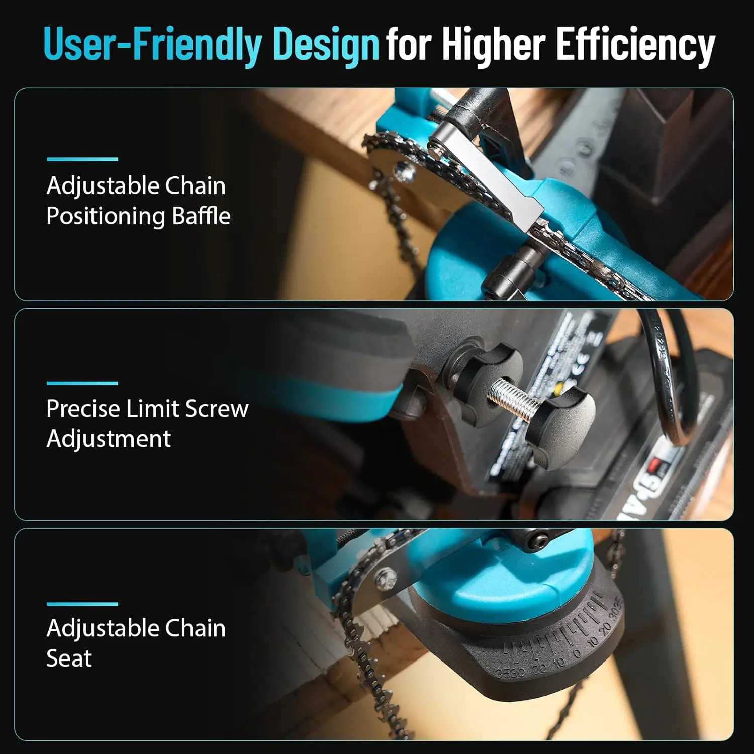 Seesii Cordless Chainsaw Sharpener 21V Electric Bench ChainSaw Grinder 4500RPM - Image 3