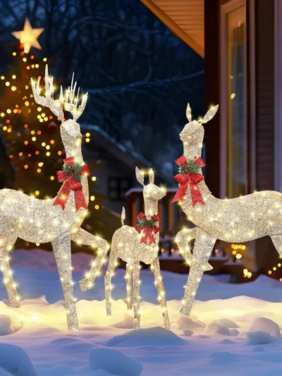 Christmas Deer Family Set 3-Piece Outdoor Yard Decorations,60 Inch Lighted Holiday Reindeer Decor with 310 Warm White Lights