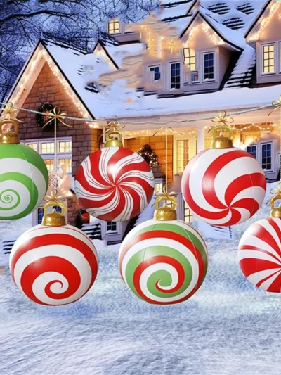 60cm Christmas Candy Decoration Balloon Outdoor Inflatable Decorated Ball PVC Giant Big Large Balls Xmas Tree Decorations