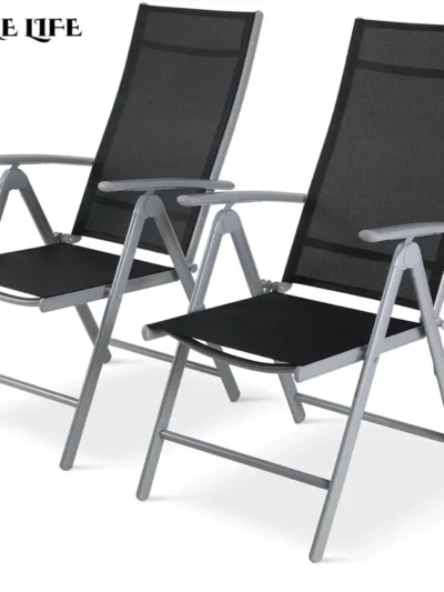 2PCS Foldable Lounge Chair Patio Folding Dining Chairs Aluminum Padded Adjustable High Back Lightweight Lawn Chair, Load 120kg