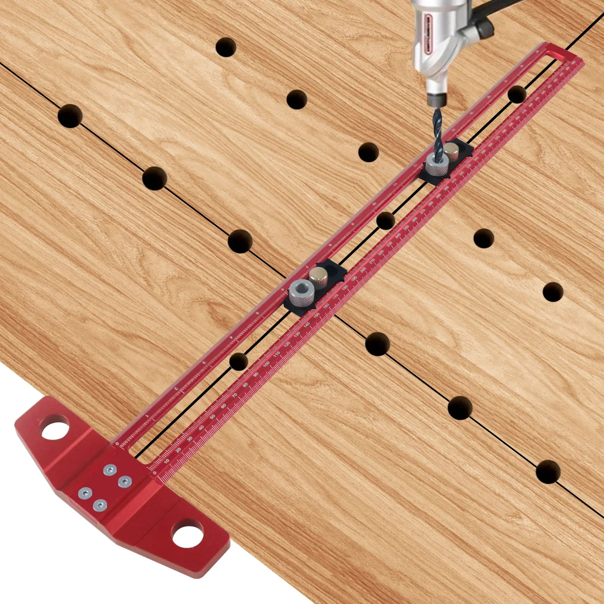 Woodworking 2 in 1 Drilling Positioning Scoring Ruler Aluminum - Image 2