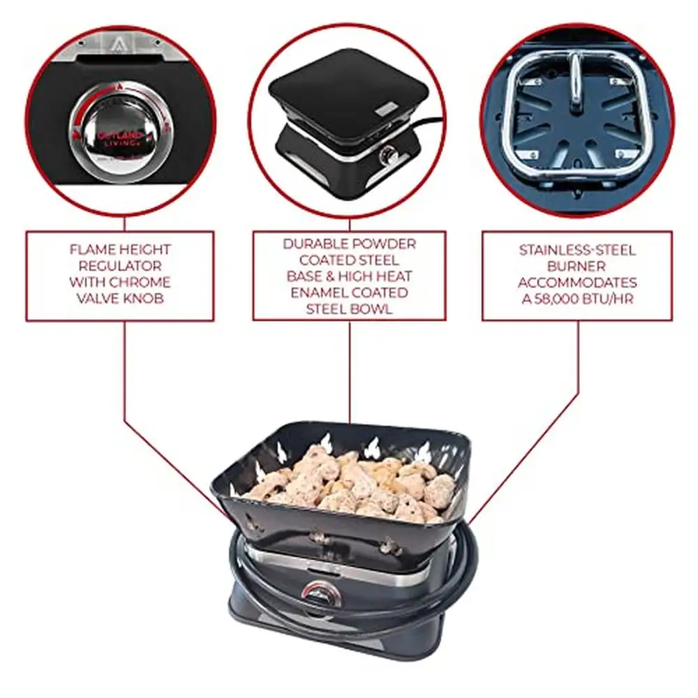 Portable Propane Fire Pit Camping Kit with Cover & Lava Rocks 58,000 BTU Black Firecube - Image 4