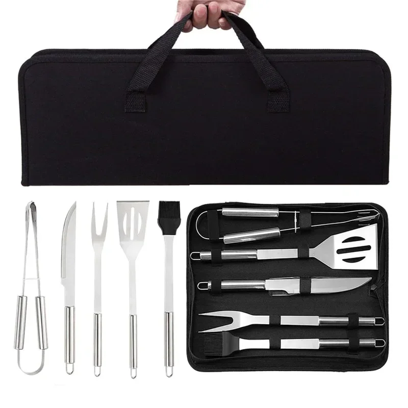 BBQ Grill Tool Set Stainless Steel Barbecue Camping Cooking Accessories Kit with Bag - Image 4