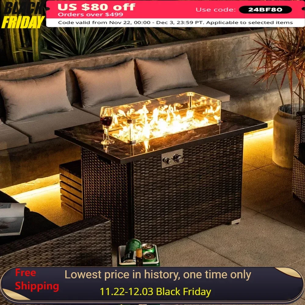 44inch Outdoor Fire Pit Table with 50,00BTU Stainless Steel Burners,Propane Fire Table with Ceramic Tabletop,Gas Fire Table