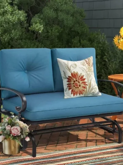 Outdoor Rocking Chair with Cushion Glider Bench for 2 Person, Seating Loveseat Steel Frame for Porch, Patio, Garden