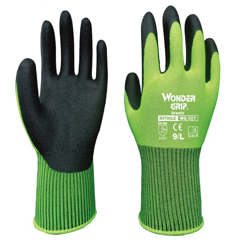 Garden Work Glove Nylon Spandex Fluorescent Green Nitrile Micro Foam Flower Garden Safety Mittens - Image 7