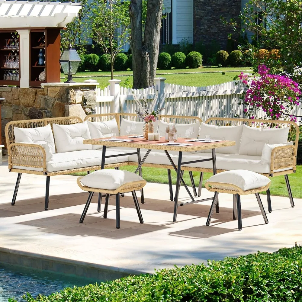 Patio Wicker L-Shaped Furniture Set, All-Weather Rattan Outdoor Conversation Sofa Set for Backyard Deck with Soft Cushions - Image 4
