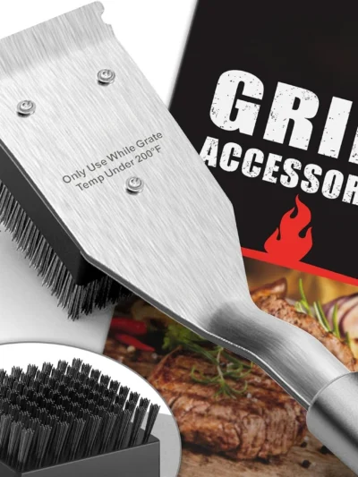 Wire BBQ Grill Brush Grill Brush&Scraper for Outdoor, 16.5” Cleaning Brush BBQ Accessories, Safe Cleaner Brush
