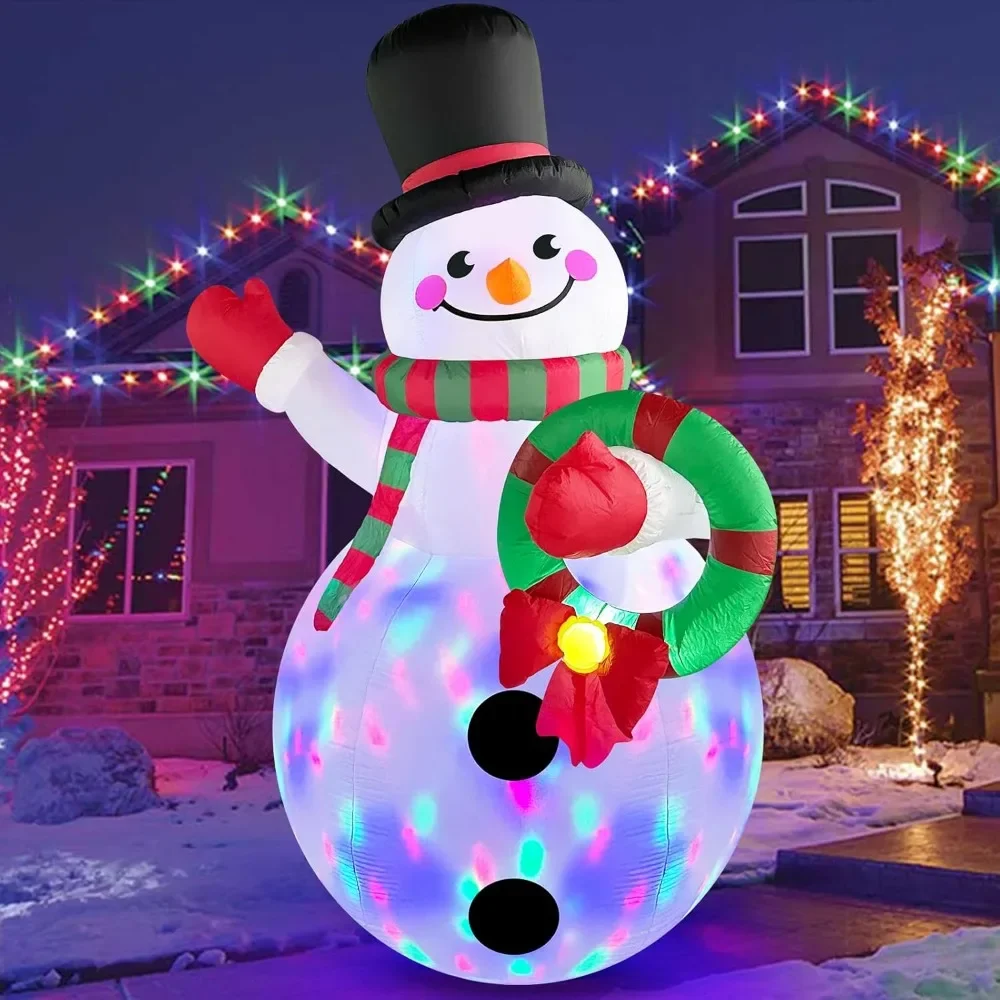 8FT Inflatable Snowman Holding Garland Blow Up Yard Decoration with Build-in Colorful LEDs. - Image 7