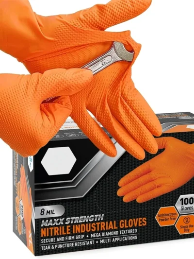 Heavy Duty Orange Nitrile Gloves 8Mil Industrial Disposable Gloves