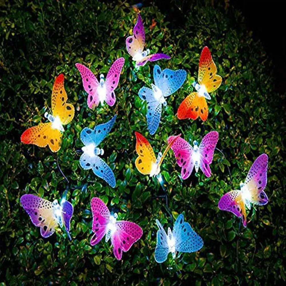 Solar Light String Outdoor 11.9Ft Fiber Optic Butterfly Fairy Sun Lamp Waterproof 12 Led