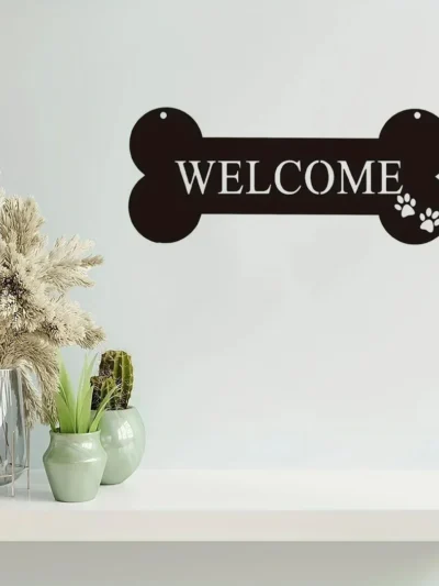 Crafts 1pc,Welcome Bone Dog Metal Sign - Cute Kawaii Wall Decor for Home, Garden, Office, and Yard - Unique Sculpture and Statue