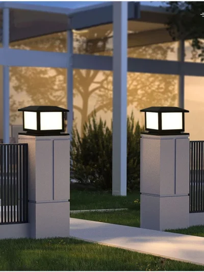 Timed LED Solar Outdoor Pillar Light Waterproof Thick Solar Lights Garden Pathway