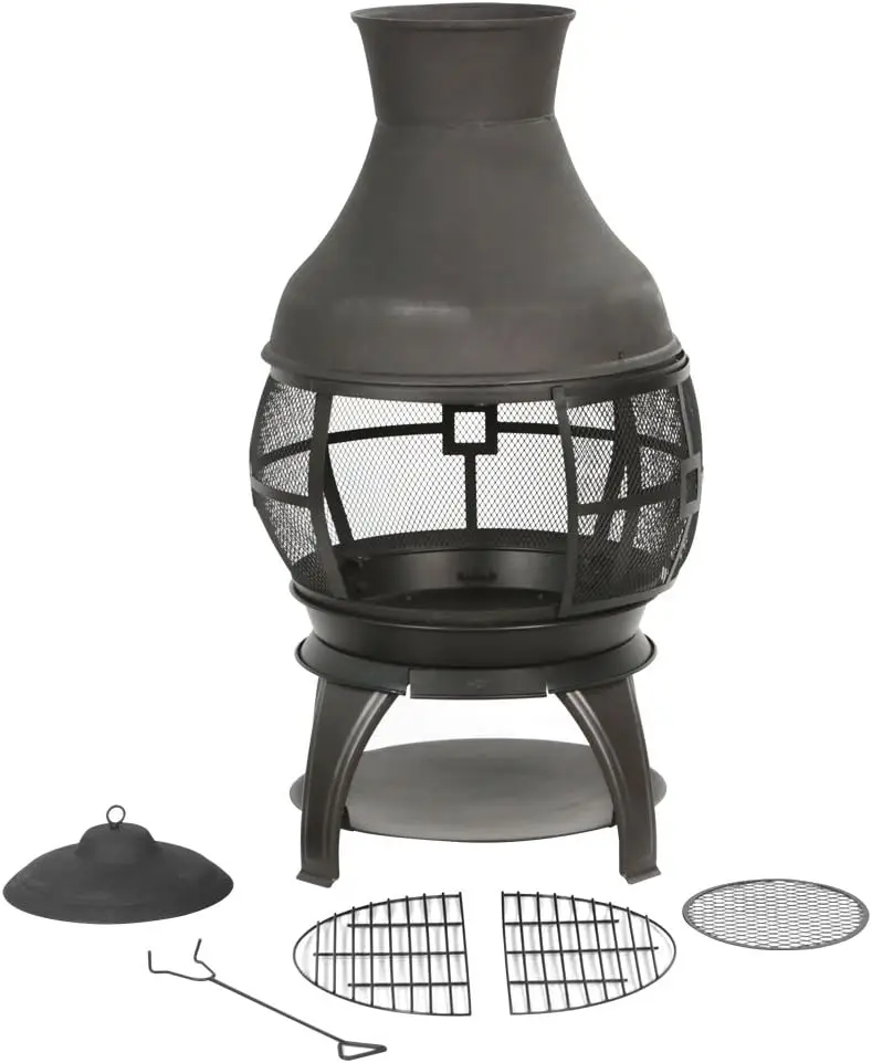 Wood Burning Fire Pits Chimenea Outdoor Fireplace Wooden Firepit, Brown-Black - Image 4