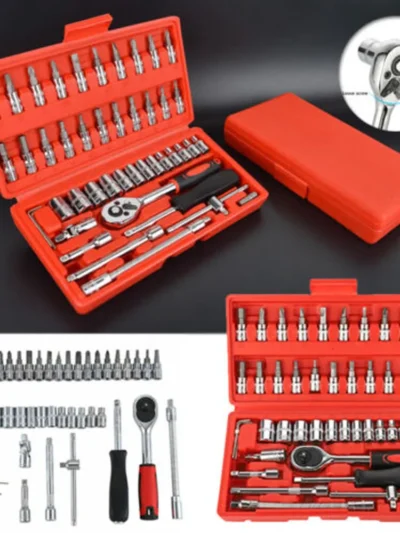 46PCS Ratchet Wrench Set Kit 1/4' Metric Drive Ratchet Phillips Torx Bits Allen Key Screwdriver