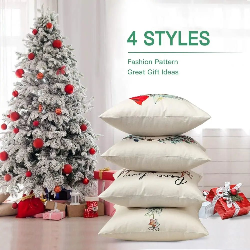 Christmas Throw Pillow Covers Linen Merry Christmas Cushion Case Garden Winter Holiday Pillowcase for Patio Furniture Couch - Image 5