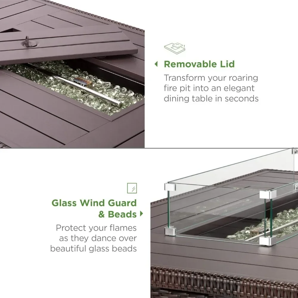 52in Propane Gas Fire Pit Table w/Aluminum Tabletop, Glass Wind Guard, Clear Glass Rocks, Cover, Slide Out Tank Holder, and Lid - Image 5