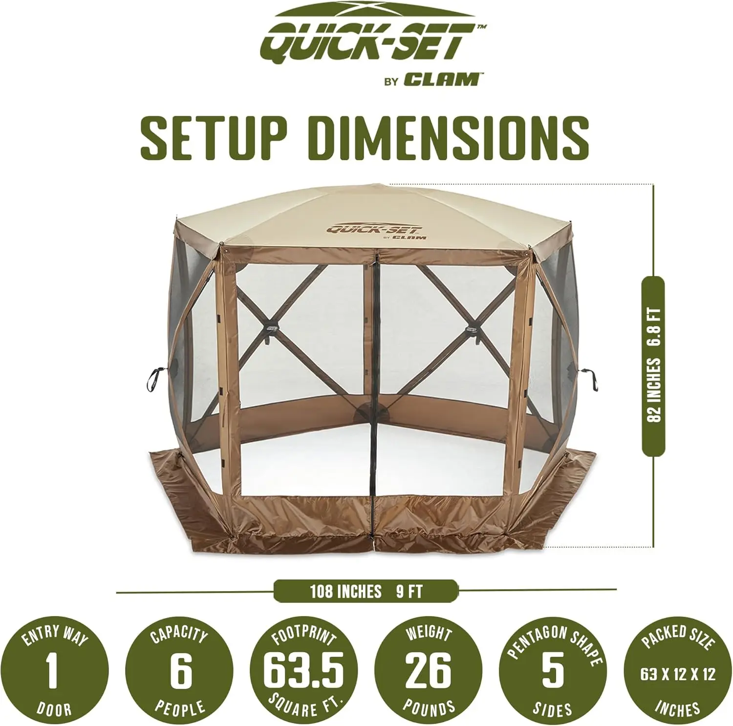 Pop Up Screen Tent Outdoor Camping Gazebo Canopy 9' X 9' Brown Lightweight & Portable Accommodates Up To 4 People Comfortably - Image 3