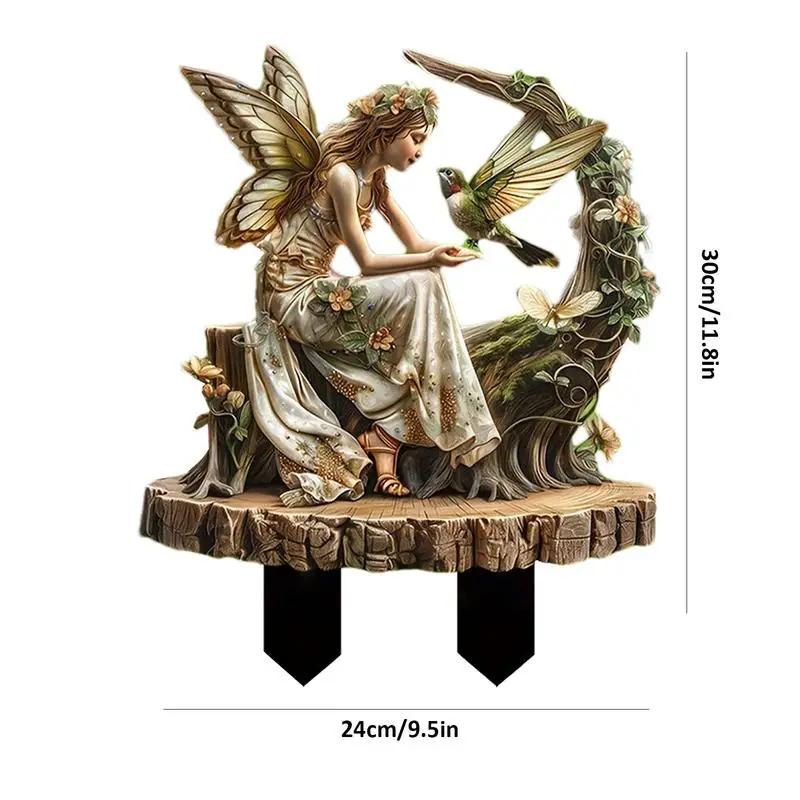 Fairy Stakes For Garden Fairy Hummingbird Ornament Garden Ground Decoration Waterproof Fairy Garden Stake Flower Pots Ground - Image 5