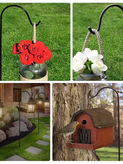 4Pcs Heavy Duty Hangers Bird Feeder Pole Shepherds Hooks Outdoor Garden Lanterns Solar Light Hanging Stakes Pot Hooks Stand