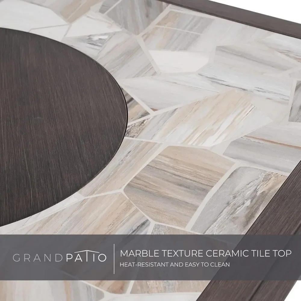 Propane Gas Fire Pit Table 41 Inch Wicker Base Marble-Texture Ceramic Tile Top Outdoor Square Fire Pit Outdoor Heating - Image 3