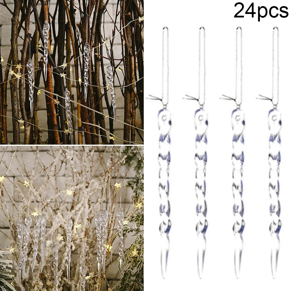 24pcs Simulation Icicles Acrylic Decoration For Christmas Tree Hanging Outdoor Window Winter scene - Image 2