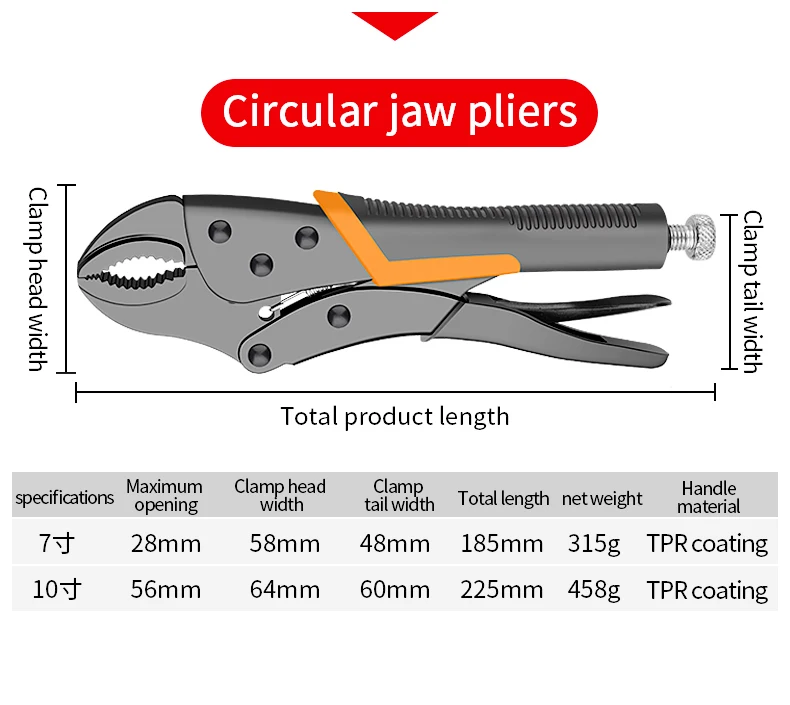7/9/10" Multi-Function Locking Pliers Round/Straight Mouth Pipe Wrench - Image 27