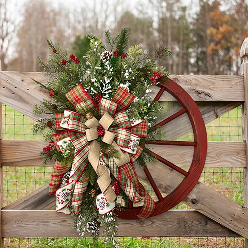 Farmhouse Wagon Wheel Wreath Winter Decoration
