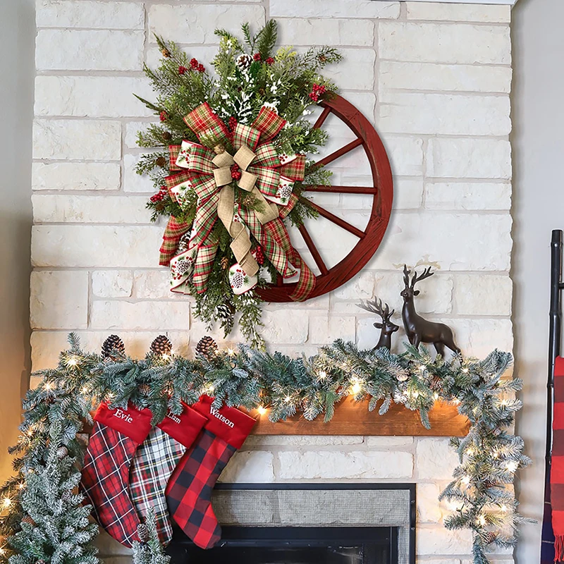 Farmhouse Wagon Wheel Wreath Winter Decoration - Image 3