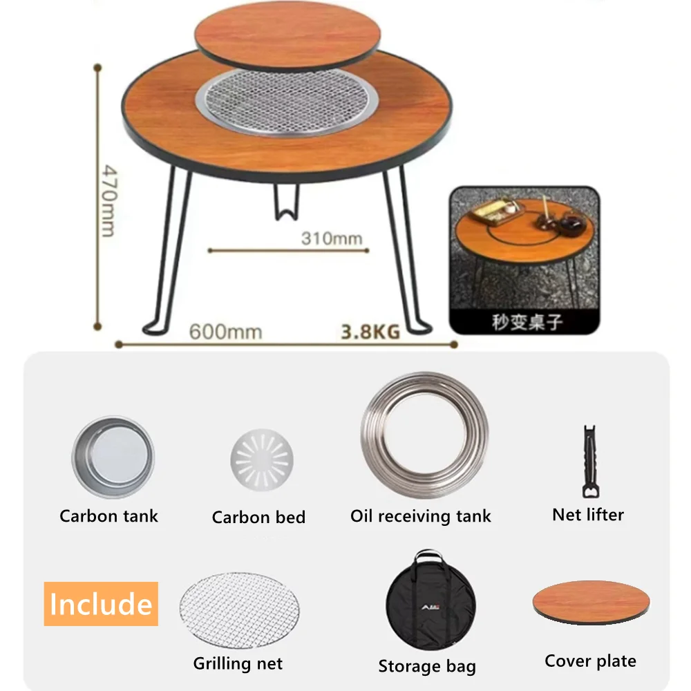 Folding Round Camping Table Outdoor Barbecue Grill Portable lightweight Brazier Stand Charcoal Table BBQ Stove Coffee Meat Table - Image 8