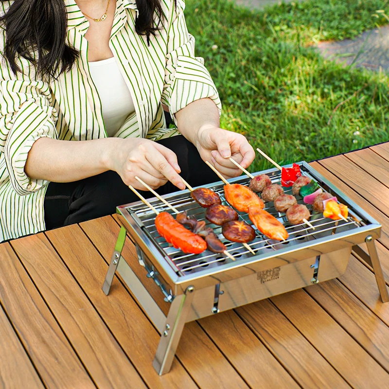 Camping Grill Stove Portable Outdoor Charcoal Household Folding Stainless Steel BBQ Wood Stove Picnic Detachable Roasting Stove - Image 6