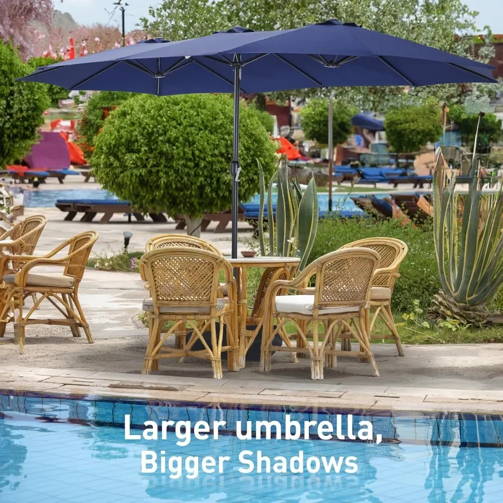 Large Patio Umbrella with Base Included,15ft Double Sided Outdoor Rectangular Patio Umbrella with Crank Handle, for Lawn Garden - Image 3