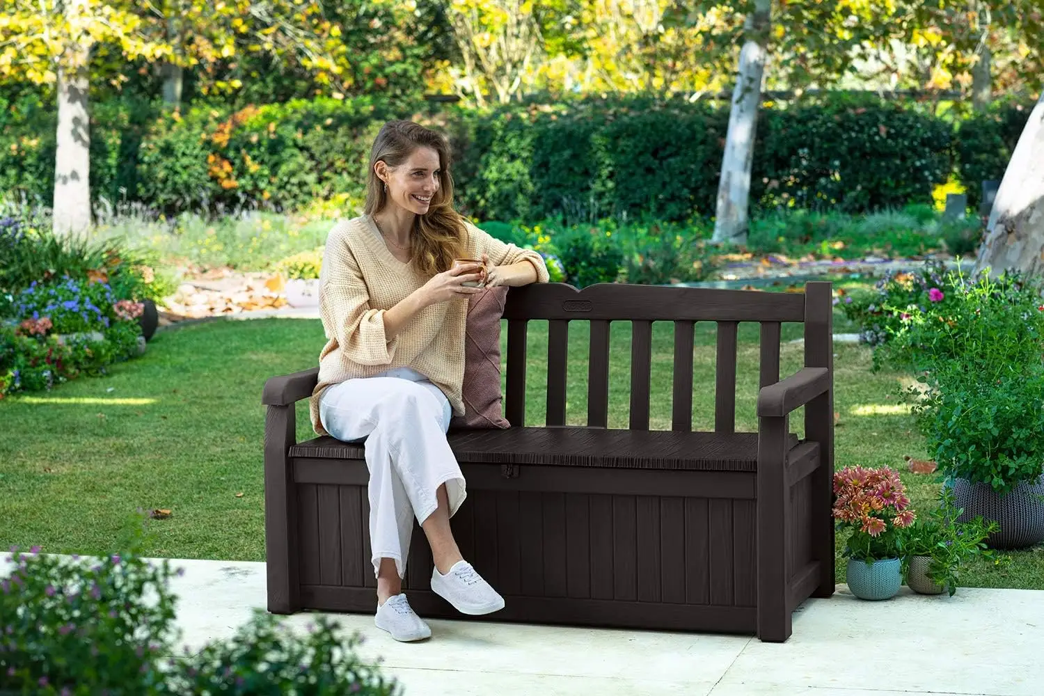 Solana 70 Gallon Storage Bench Deck Box for Patio Furniture, Front Porch Decor and Outdoor Seating – Perfect to Store Gard - Image 3