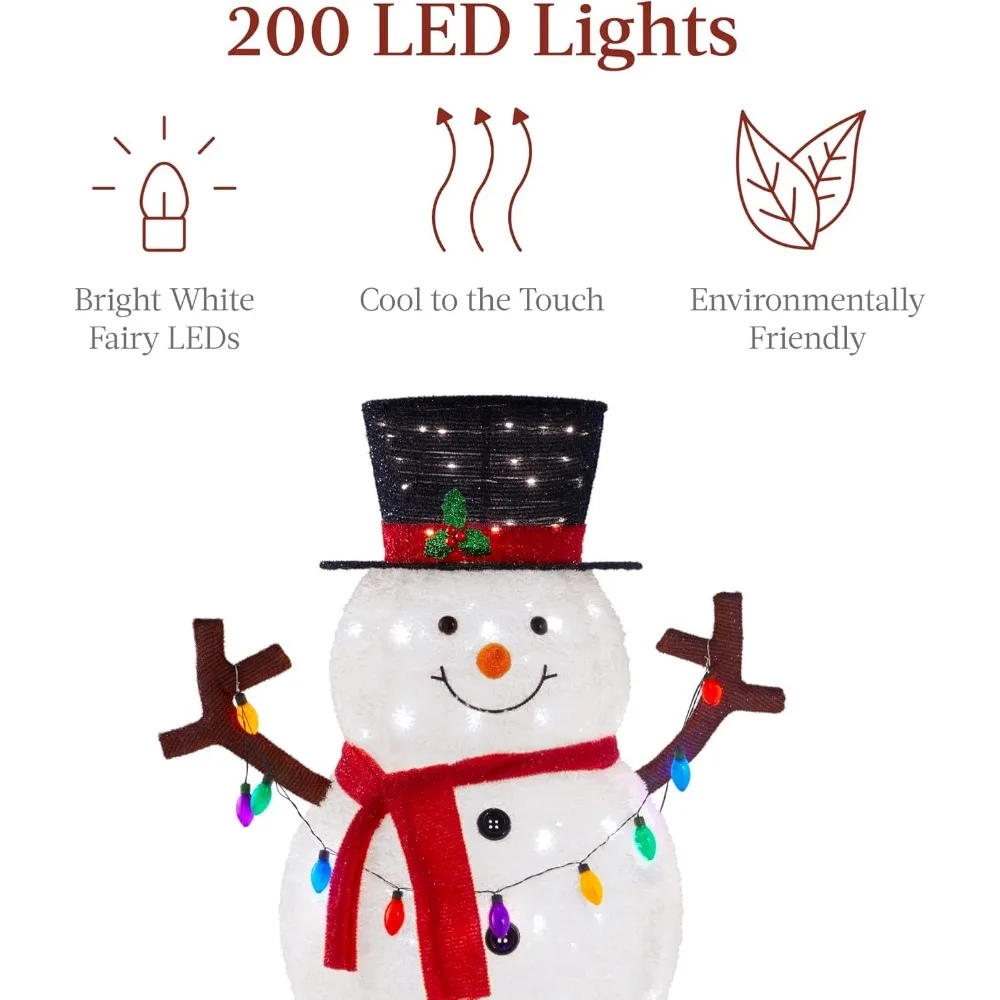 Luminous Pop-up Snowman, Large White Outdoor Christmas Decoration, Hat, Scarf, Multi-Color Lights, 5-foot, 200 LED Lights - Image 3