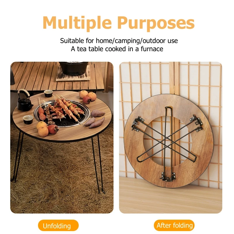 Folding Camping Table Round Outdoor Barbecue Grill Portable lightweight Brazier Stand Charcoal Table BBQ Stove Coffee Meat Table - Image 6