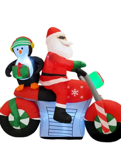Outdoor Christmas Inflatable Santa Claus With Penguin Rides Motorcycle