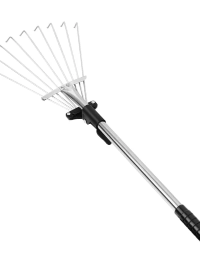 Telescopic Metal Rake Adjustable Retractable Leaves Rake Gardening Tool for Lawn Yard