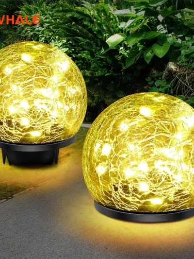 Solar Globe Lights Outdoor Garden Cracked Glass Ball Solar Lights Outdoor Outside Outdoor Decorations for Patio Yard Lawn Decor