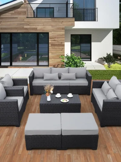 Patio Furniture Sets 7 Pieces Outdoor Furniture Sectional Patio Couches Set Storage Table Non-Slip Grey