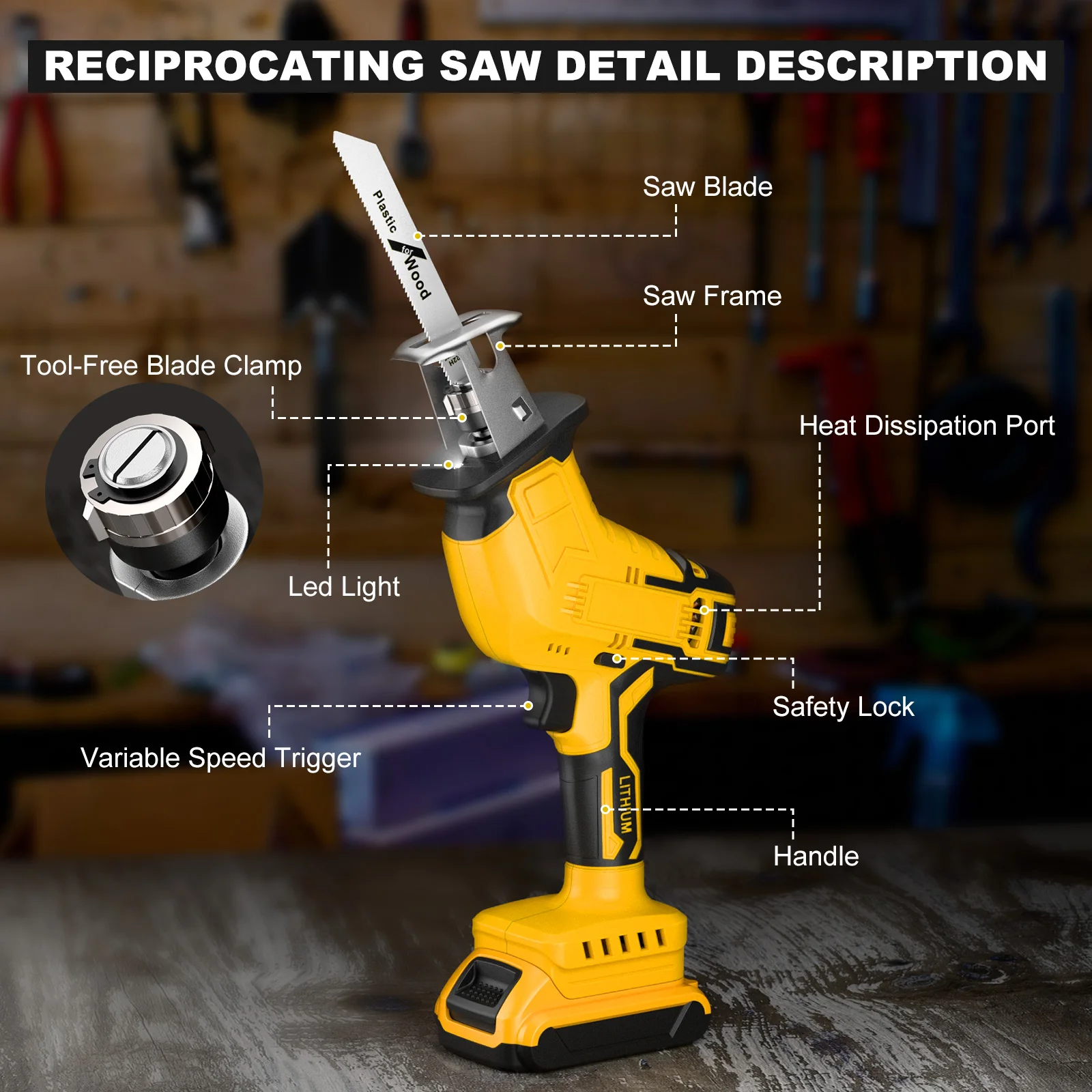 Cordless Reciprocating Saw For DEWALT DCB200 18V Battery Portable Electric Saw - Image 2