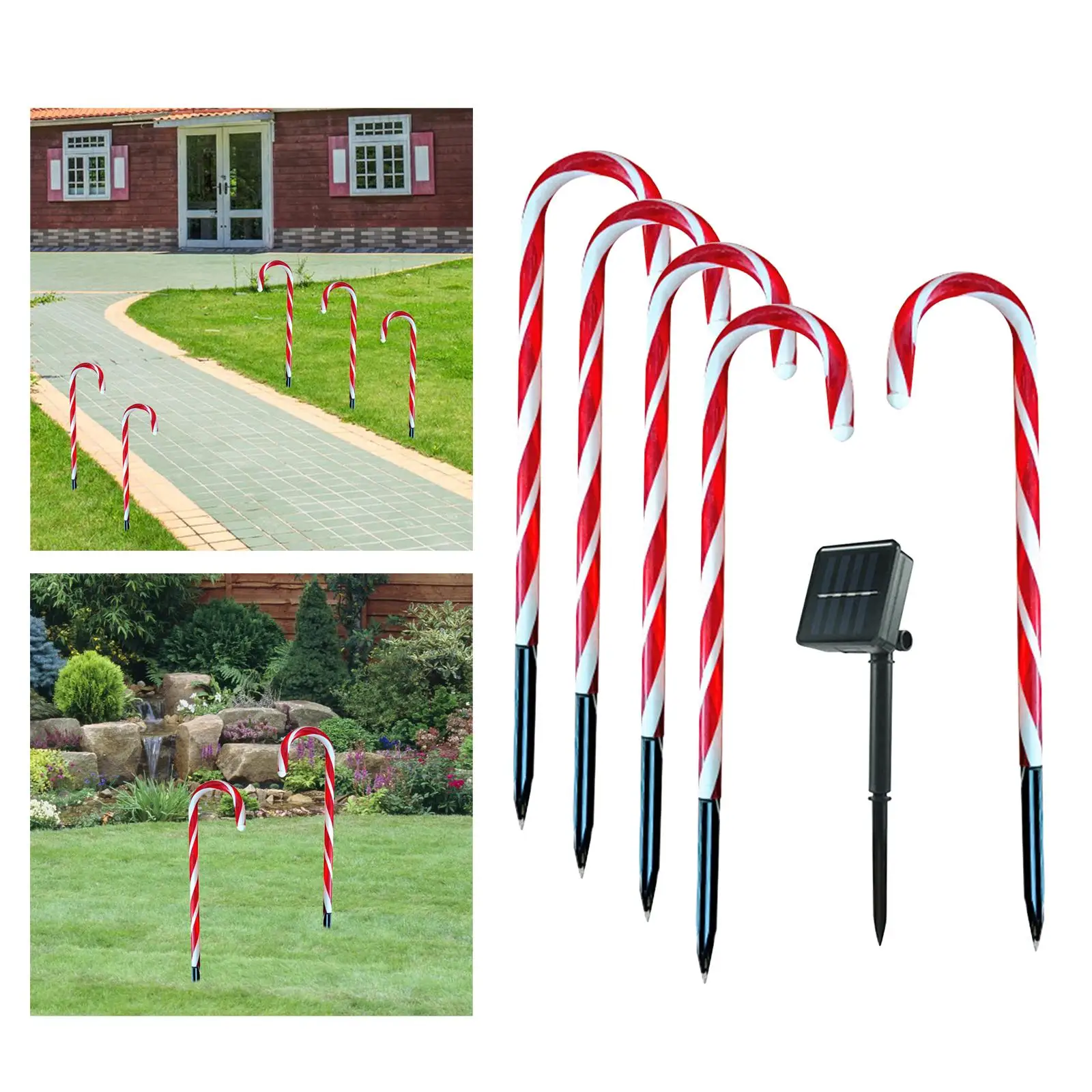 Christmas LED Lamps with Ground Stakes Crutch Light Decorations Candy Cane Solar Powered Lights for Holiday Lawn Driveway Patio - Image 3