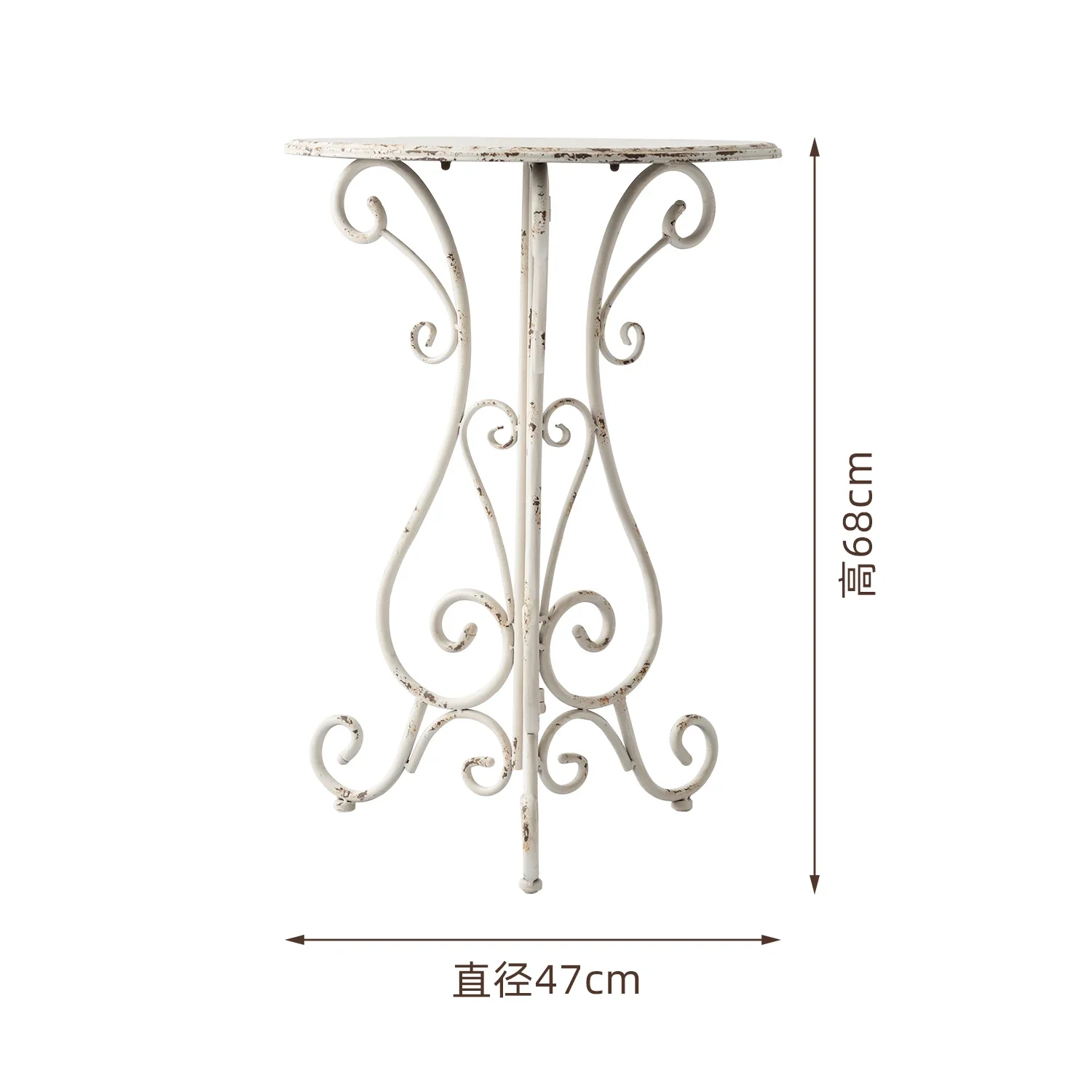 Outdoor Metal Iron Round Side Table Vintage White Finish Rustic Garden Table Decorative Balcony Accent Patio Side Table - Image 7