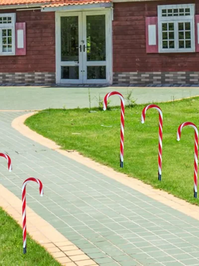 Christmas LED Lamps with Ground Stakes Crutch Light Decorations Candy Cane Solar Powered Lights for Holiday Lawn Driveway Patio